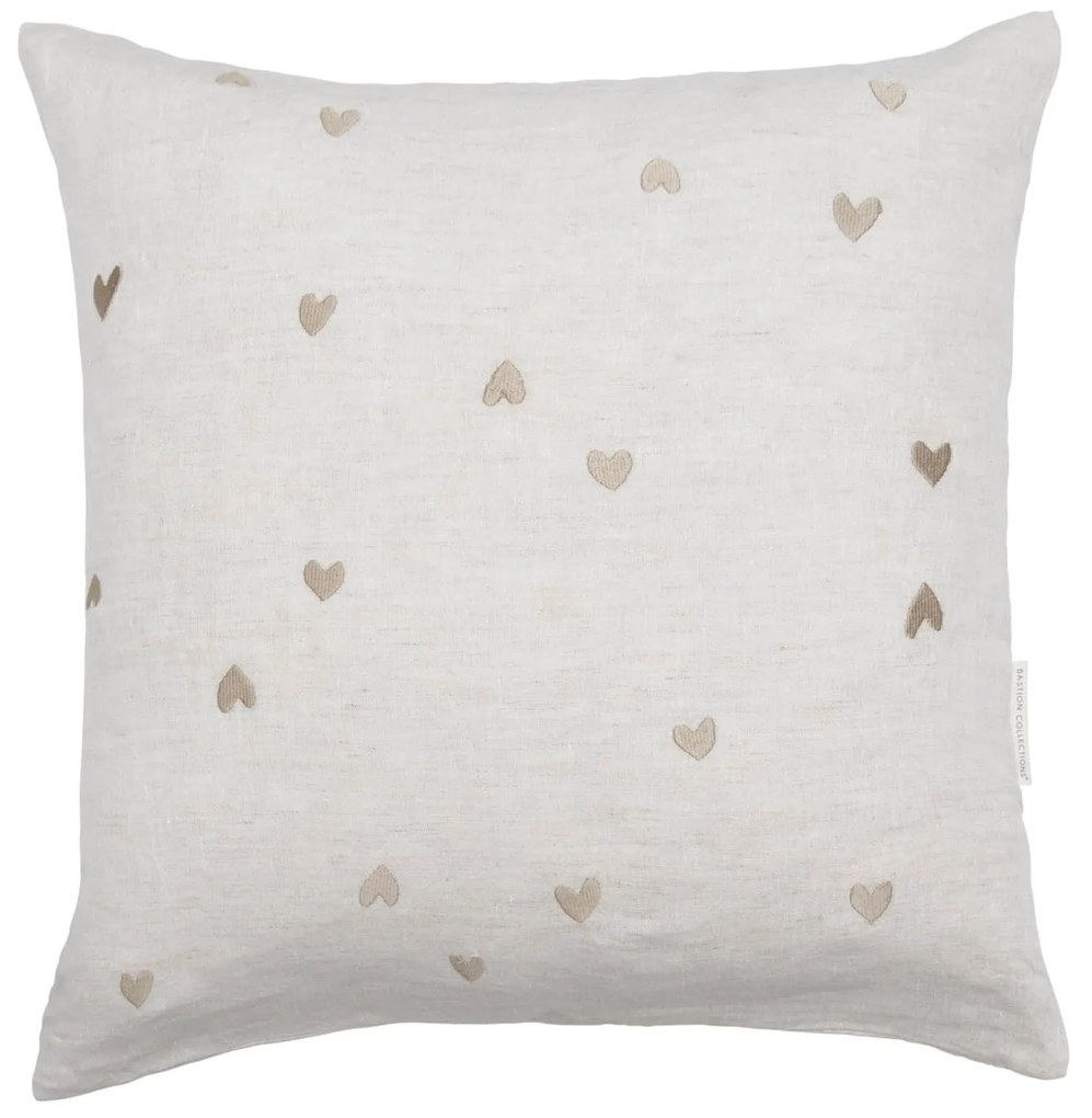 Bastion Collections Ľanový poťah na vankúš Naturel All Hearts 60 x 60 cm