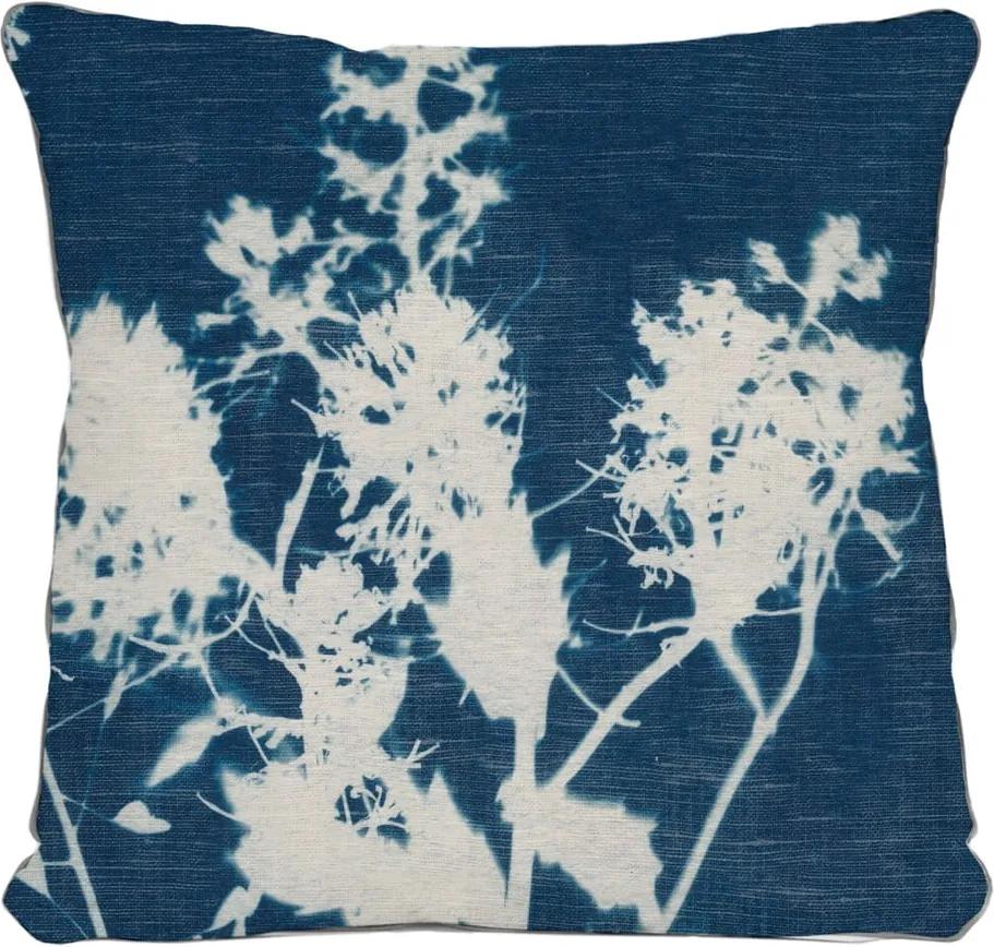 Modrý vankúš s abstraktným vzorom Linen Couture Spot, 45 x 45 cm