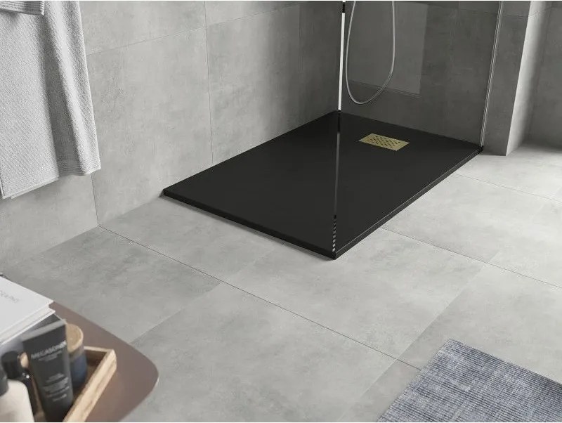 Mexen Hugo, obdĺžniková sprchová vanička SMC 120 x 90 cm, čierna, zlatá krytka, 42709012-G