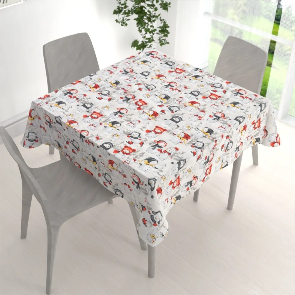 Biante Bavlnený štvorcový obrus Sandra SA-661 Snehuliaci na svetlo sivom 70x70 cm
