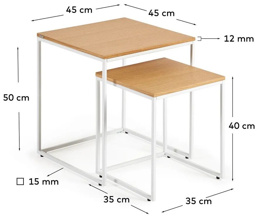 Odkladacie stolíky v súprave 2 ks v dekore duba 45x45 cm Yoana – Kave Home