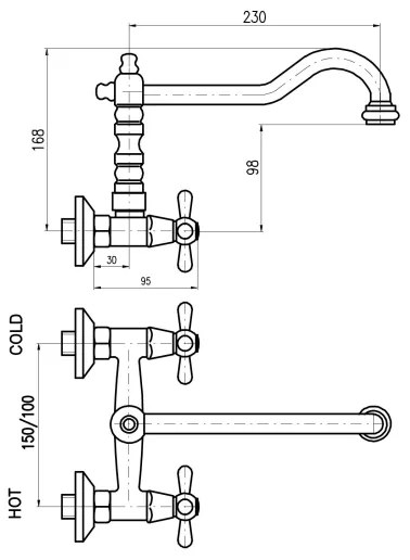 RAV Slezák MK102.5/28SM - drezová/umývadlová batéria MORAVA RETRO stará mosadz