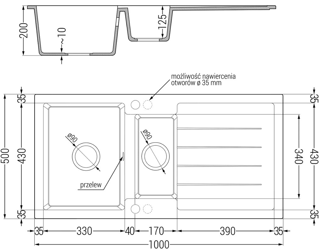 Mexen Andres, granitový drez 1000x500x200 mm, 1,5-komorový + béžová batéria Duero, béžová, 6515-69-671600-69