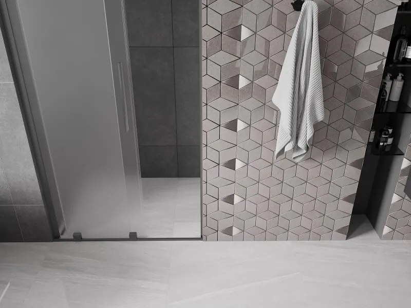 Mexen Velar L, posuvné sprchové dvere do otvoru 100 cm, 8mm sklo námraza, brúsený grafit, 871-100-003-31-95