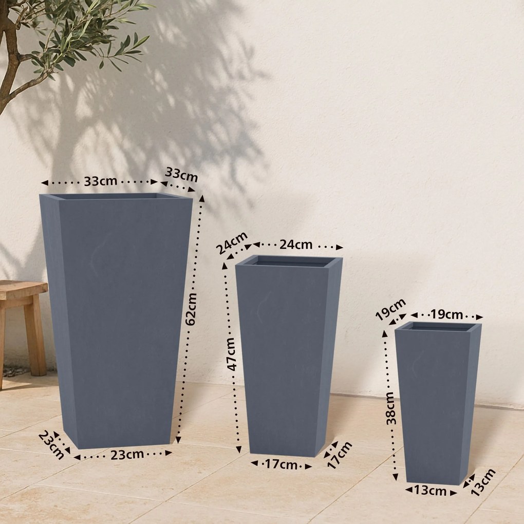 Sada 3 ks kvetináčov 2 square - antracitová