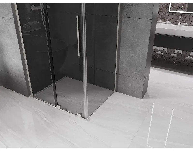 Mexen Velar L, sprchový kút s posuvnými dverami 120 x 85 cm, 8mm šedé sklo, brúsená oceľ, 871-120-085-43-97