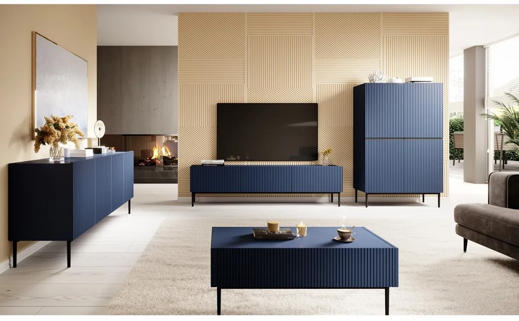 Komoda Nicole 200 cm - námornícka modrá MDF / čierne nožičky