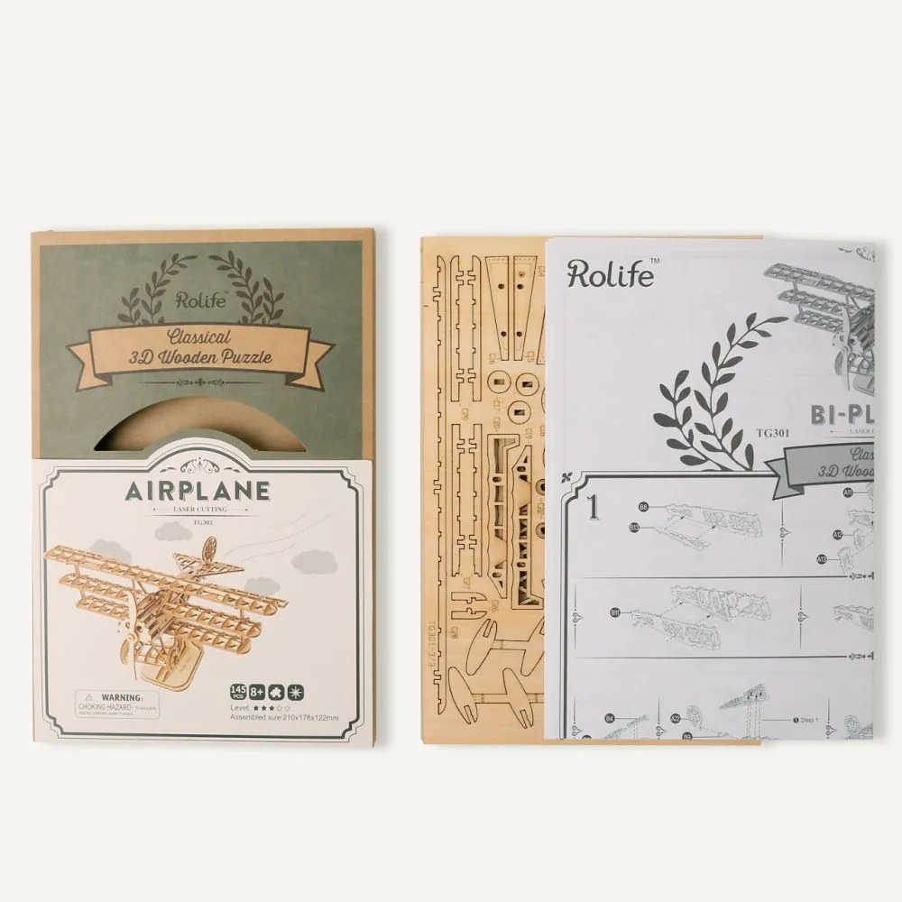 Robotime Drevené 3D puzzle Historické lietadlo 145 ks