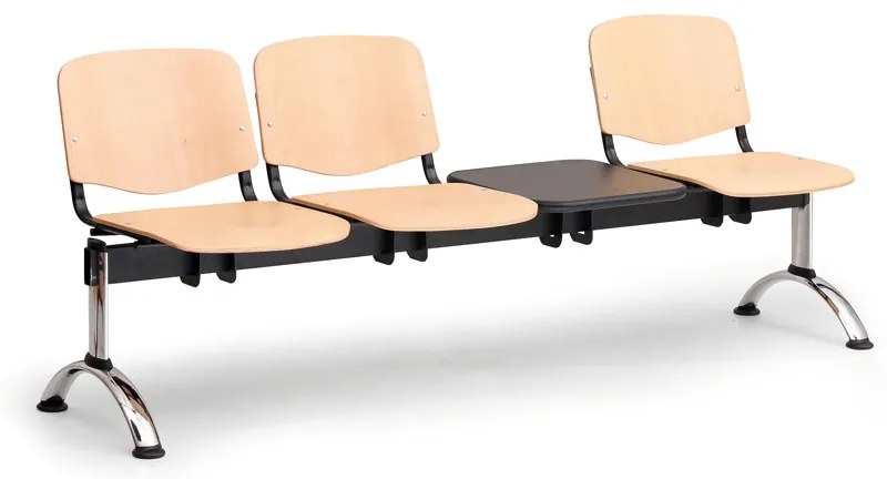 Drevená lavica ISO II, 3-sedadlo + stolík - chrómované nohy, buk