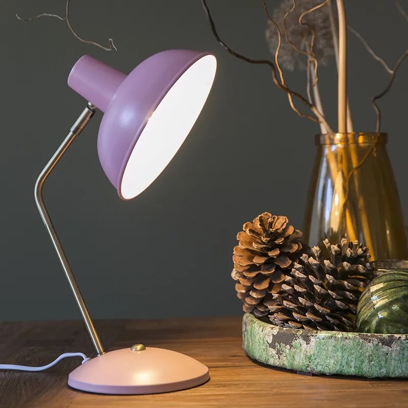 Retro stolná lampa ružová s bronzom - Milou