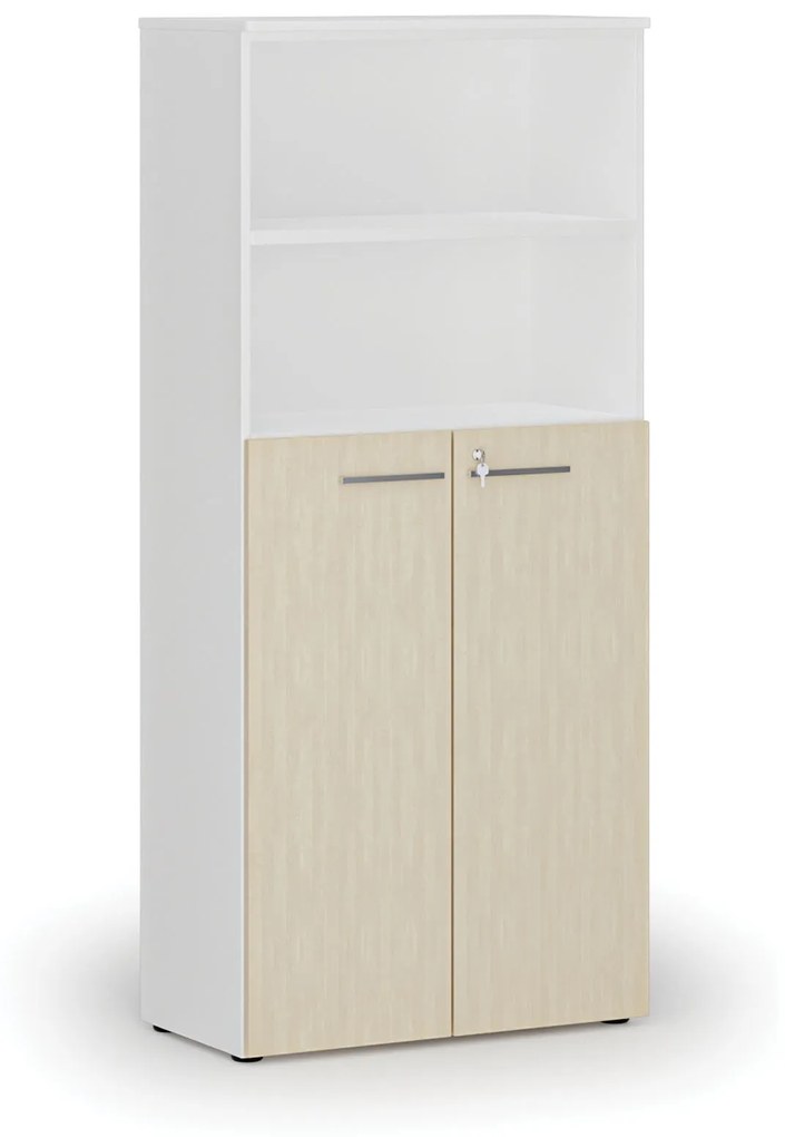 Kombinovaná kancelárska skriňa PRIMO WHITE, dvere na 3 poschodia, 1781 x 800 x 420 mm, biela/čerešňa