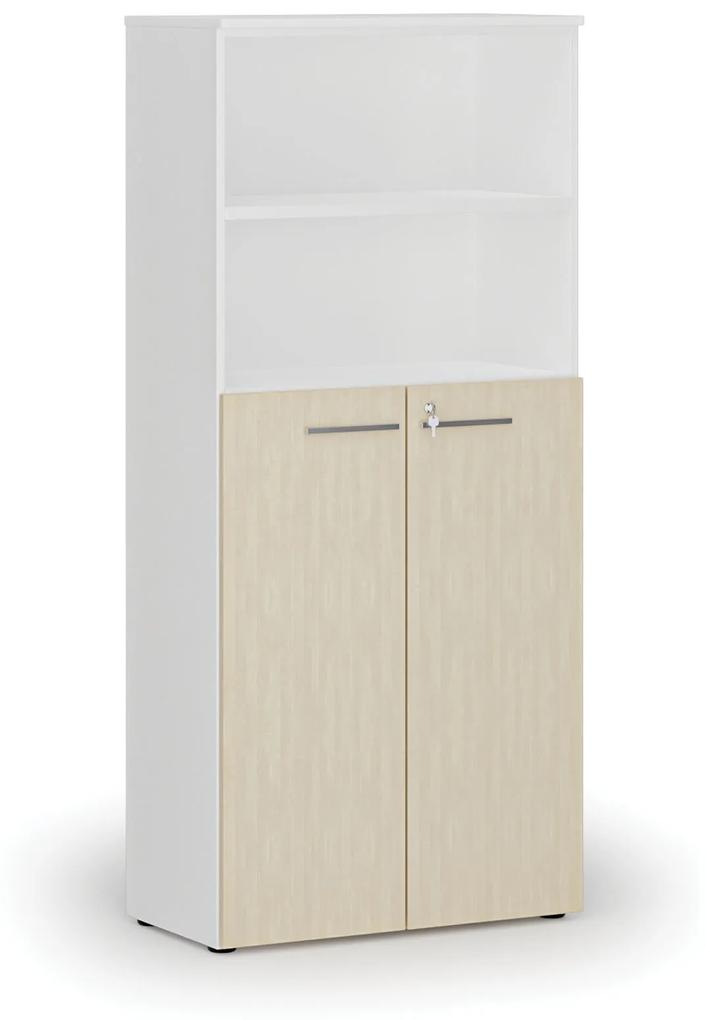 Kombinovaná kancelárska skriňa PRIMO WHITE, dvere na 3 poschodia, 1781 x 800 x 420 mm, biela/orech