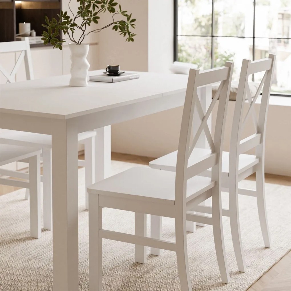 ROZKLÁDACÍ JEDÁLENSKÝ STÔL DANILO BIELY 140 / 195 cm + 4 STOLIČKY