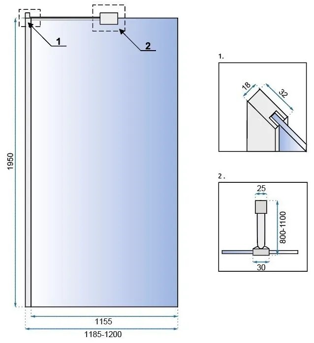 Rea AERO N 120, sprchová zástena WALK IN, 1-krídlová, 120 x 195 cm, lesklý chróm, transparentná, REA-K7550
