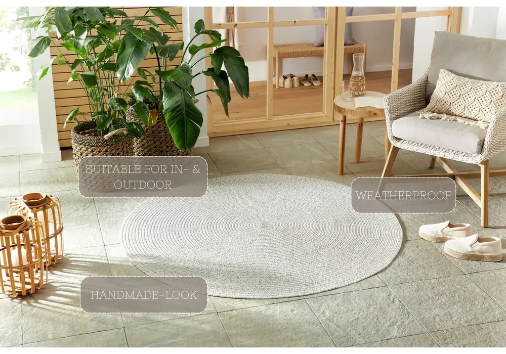 Biely/béžový okrúhly vonkajší koberec ø 150 cm - NORTHRUGS