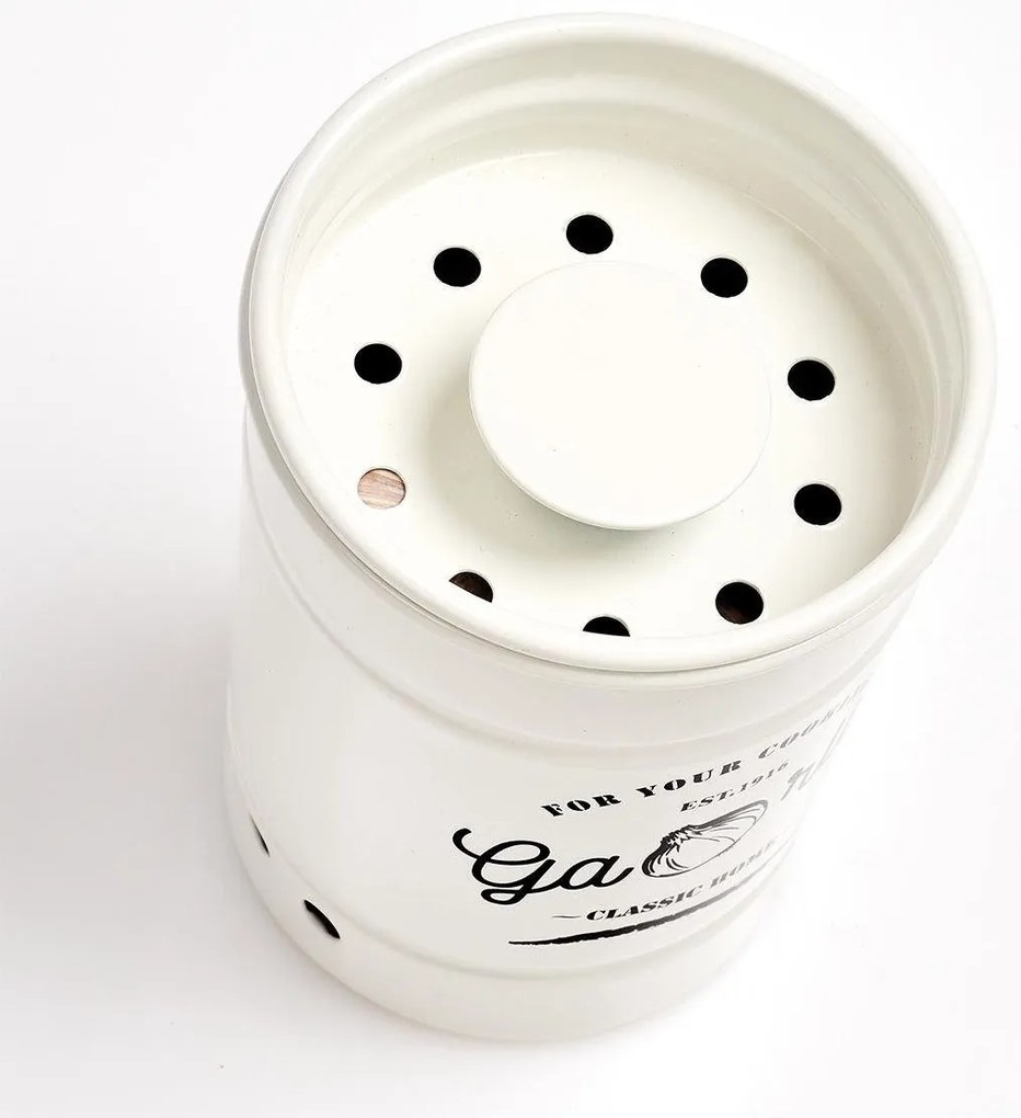 Orion Plechová dóza na cesnak s vetraním, biela RETRO