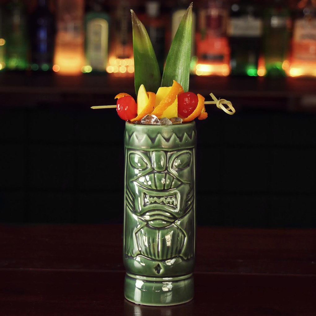 Bar@drinkstuff Keramický zelený Tiki pohár 10.5oz / 300ml