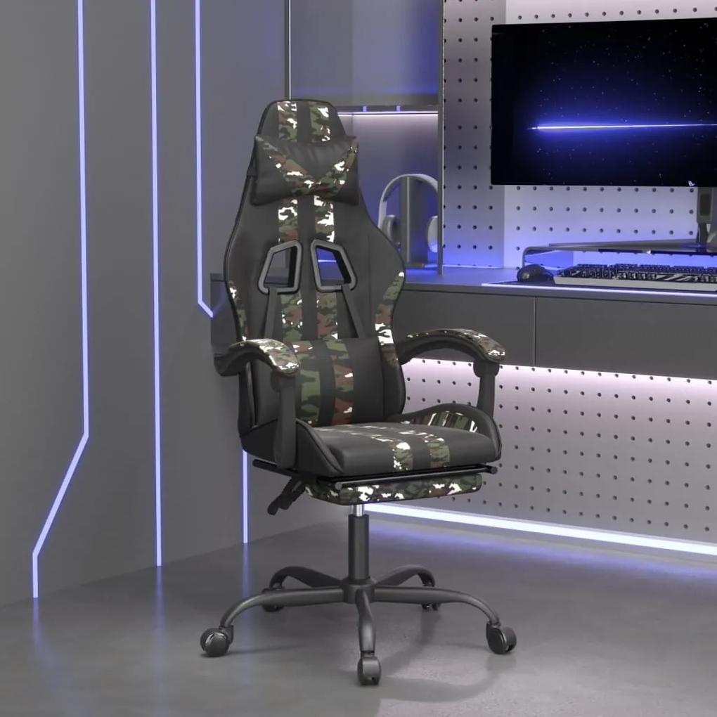 Otočná herná stolička s podnožkou čierna a maskáčová umelá koža 349542
