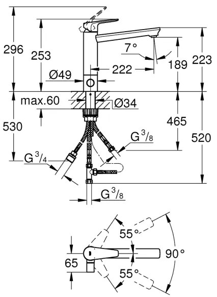 GROHE 31696000 - Drezová batéria BAUEDGE lesklý chróm