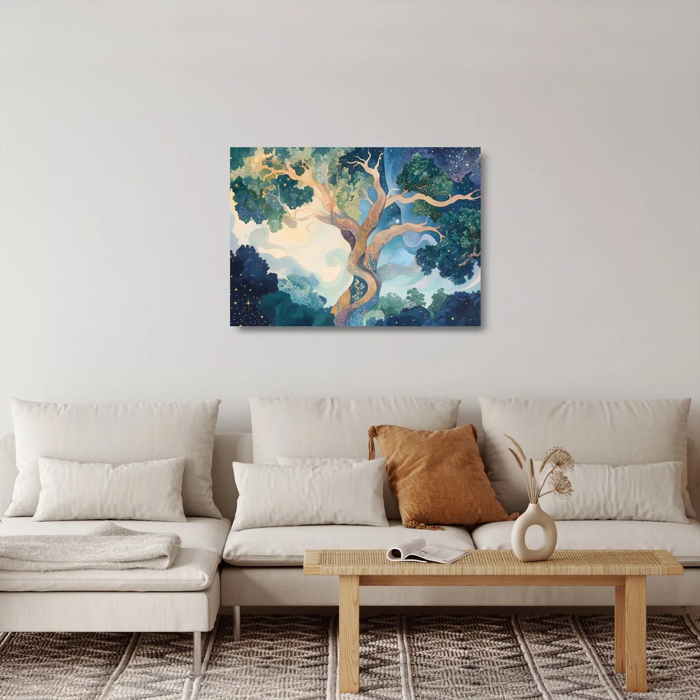 Sklenený obraz – Vesmírny strom (70x50 cm)