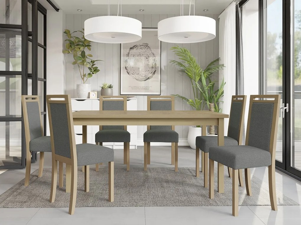 Rozkladací jedálenský stôl so 6 stoličkami AL03, Morenie: Orech - L, Poťahové látky: Hygge D20