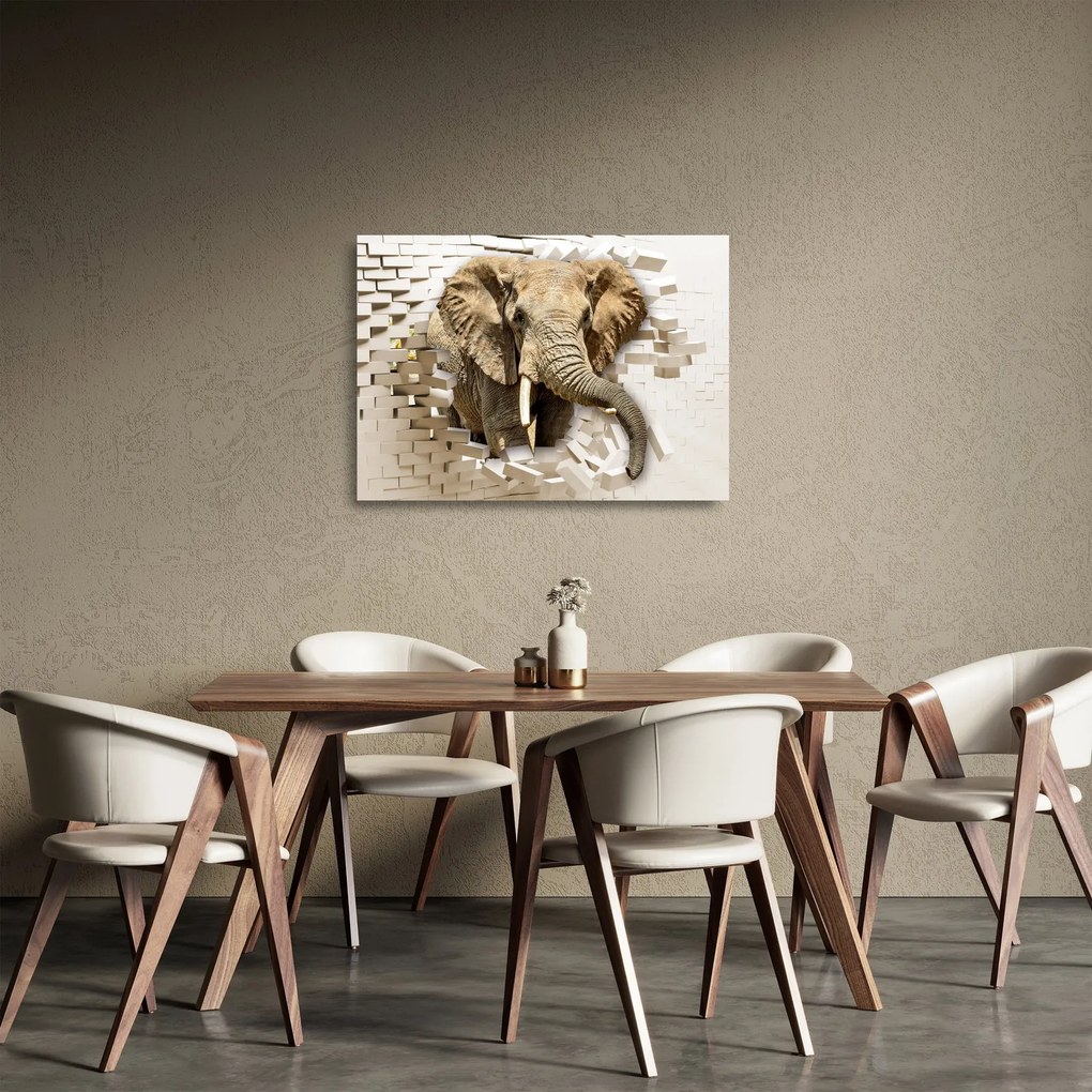 Sklenený obraz - Slon prerážajúci múr (70x50 cm)