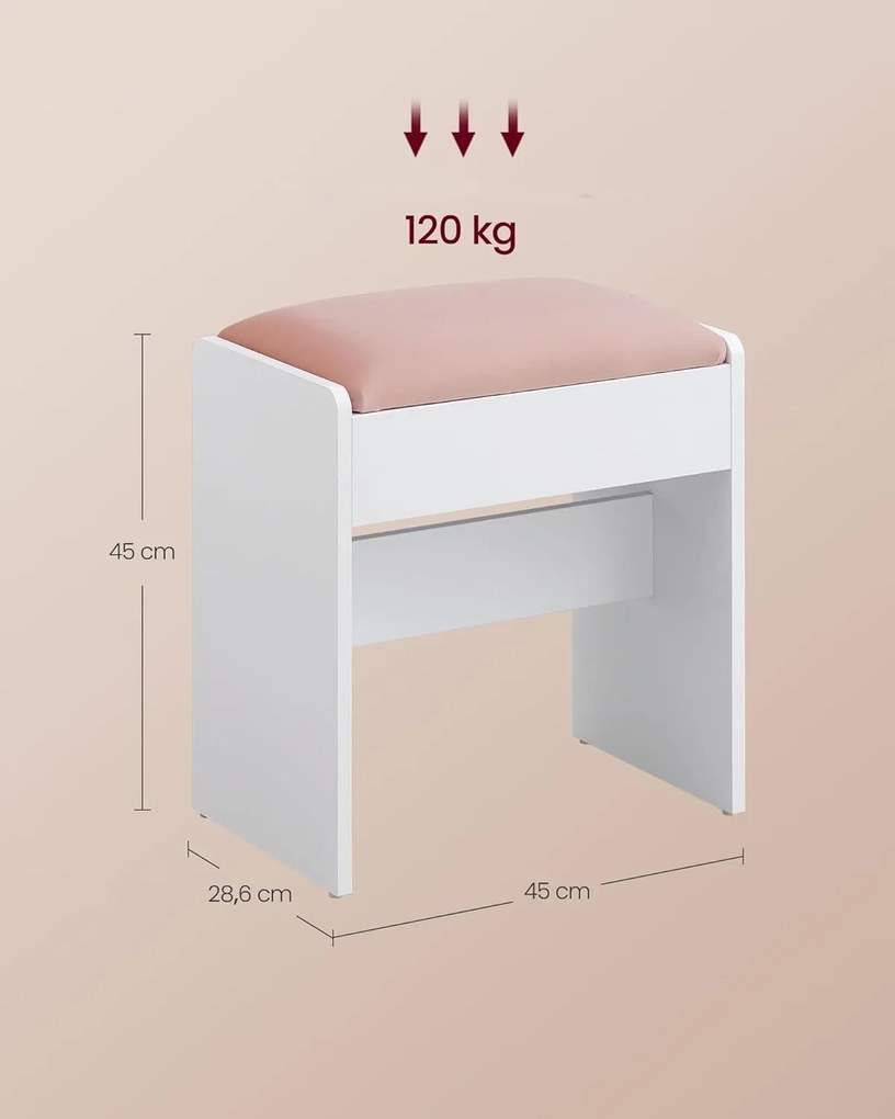 Taburet k toaletnému stolíku Kailyn biely/ružový
