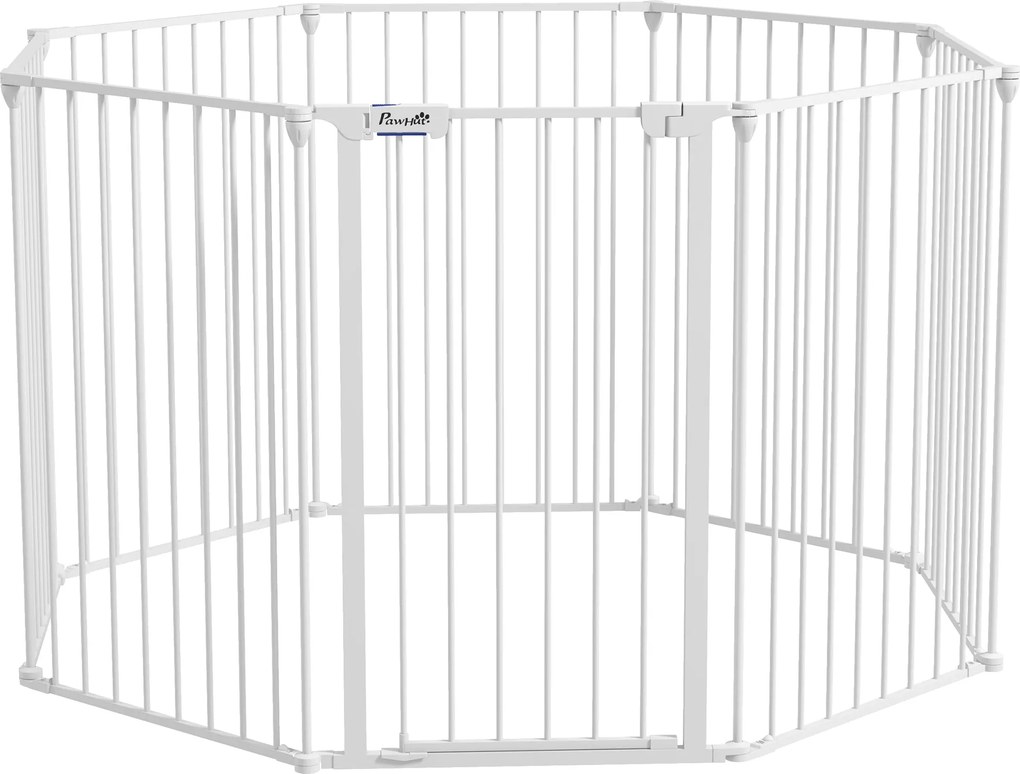 PawHut Skladateľná Hračka pre Šteniatka - Bezpečnostná Brána pre Psov, 90 cm Vysoká, Voľne Stojaca Skladba s 8 Panelmi, Brána pre Psov s Dverami, Flex