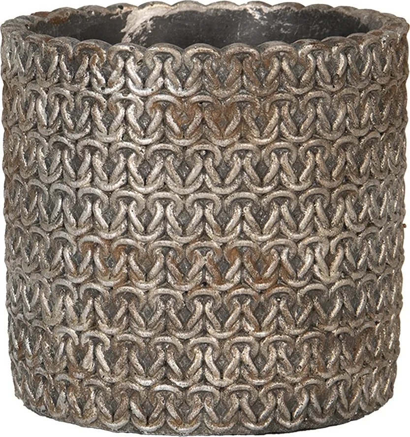 Šedý cementový obal na kvetináč s drôtenými okami M - Ø 15*14 cm