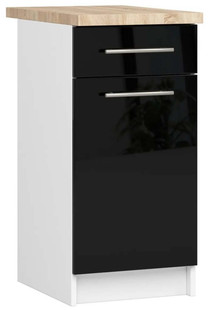 Kuchynská skrinka Olivie S 40 cm 1D 1S biela/čierny lesk/dub sonoma