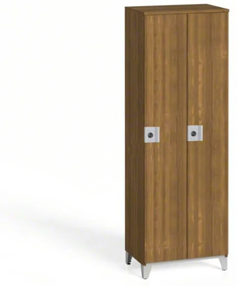 Drevená šatníková skrinka na nohách, 2 dvere, 1750 x 600 x 400 mm, otočný zámok, orech