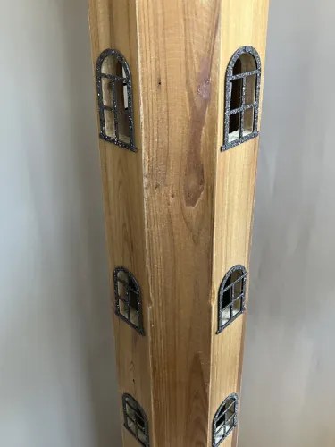 Rustikal stojaca lampa drevená MAJÁK BEIGE 140cm, 4,9KG