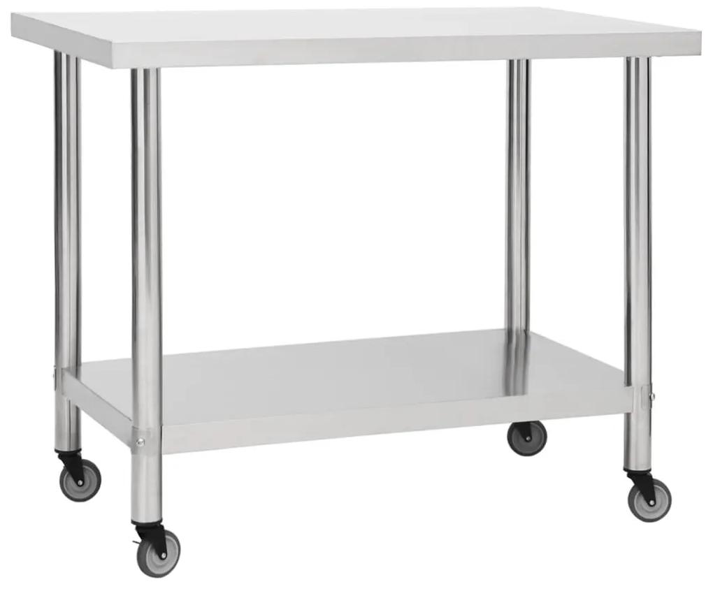 Kuchynský pracovný stôl s kolieskami 100x45x85 cm nerezový