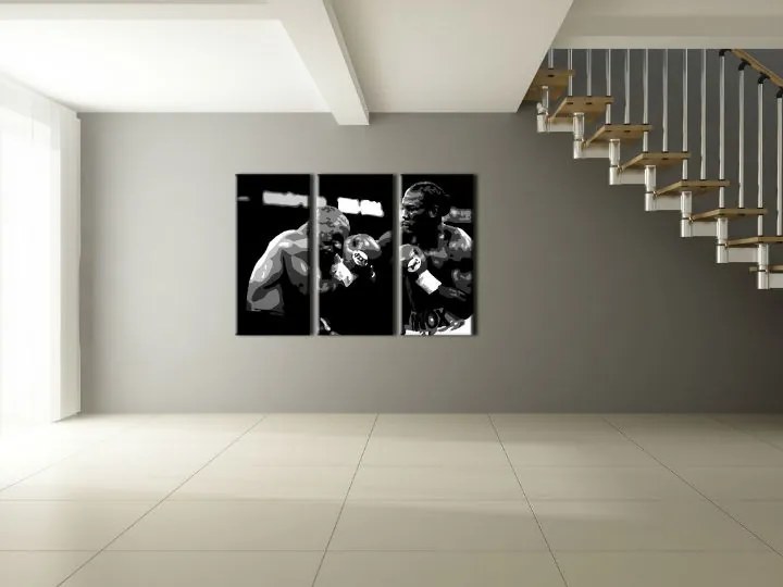 Ručne maľovaný POP Art obraz Tyson vs. Lewis 3 dielny  box