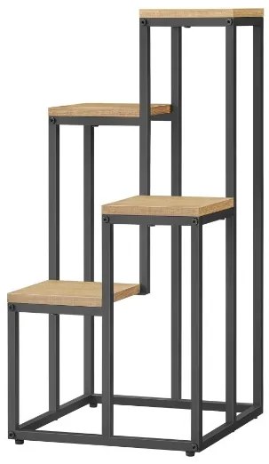 Stojan na kvety so 4 úrovňami - dub / čierne nohy