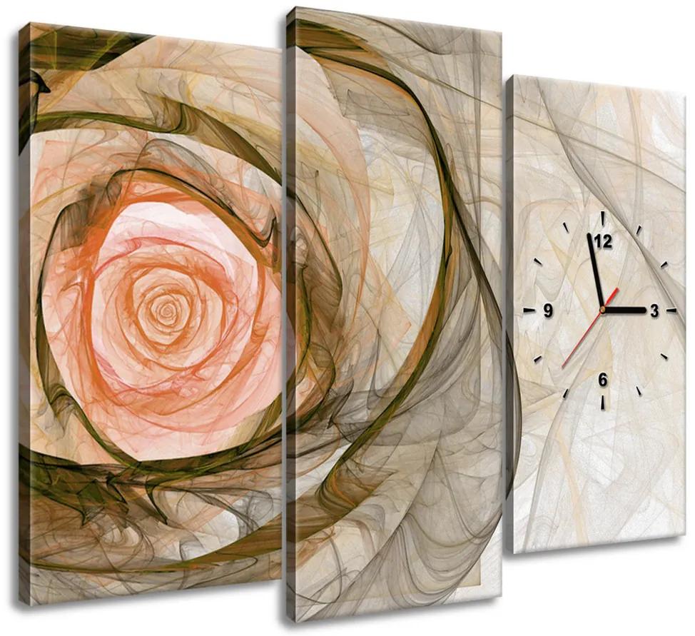 Gario Obraz s hodinami Nádherná ruža fraktál - 3 dielny Rozmery: 90 x 70 cm