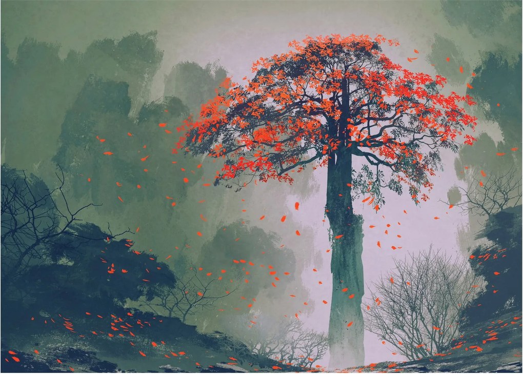 Obraz osamoteného červeného stromu (70x50 cm)