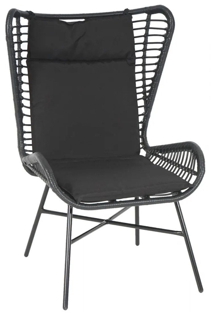 Kreslo s podnožkou HWC-G17b, polyratan - antracit, vankúš antracit