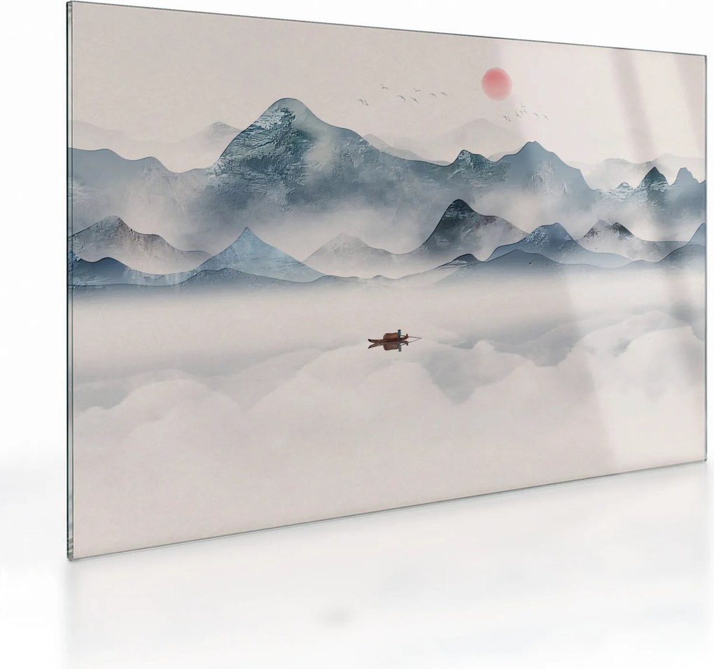 Sklenený obraz - Údolie modrých hôr (70x50 cm)