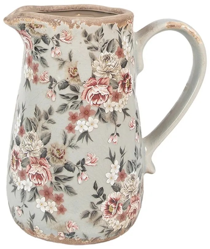 Šedý keramický dekoračný džbán s kvetmi Floria M - 16*12*18 cm