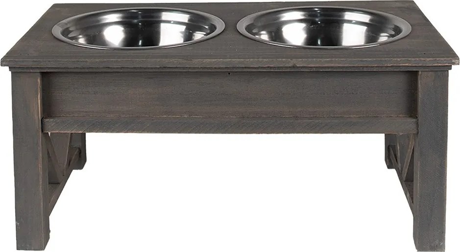 Misky pre zvieratá v šedom antik drevenom stojane - 40*22*18 cm / 2*500 ml