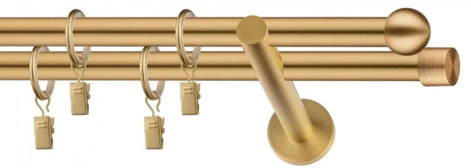 Dekorstudio Garniža dvojradová Guľa zlatá 19mm Dĺžka: 200cm, Typ uchytenia: Držiak dvojitý modern, Typ príslušenstva: Krúžky tiché so štipcami