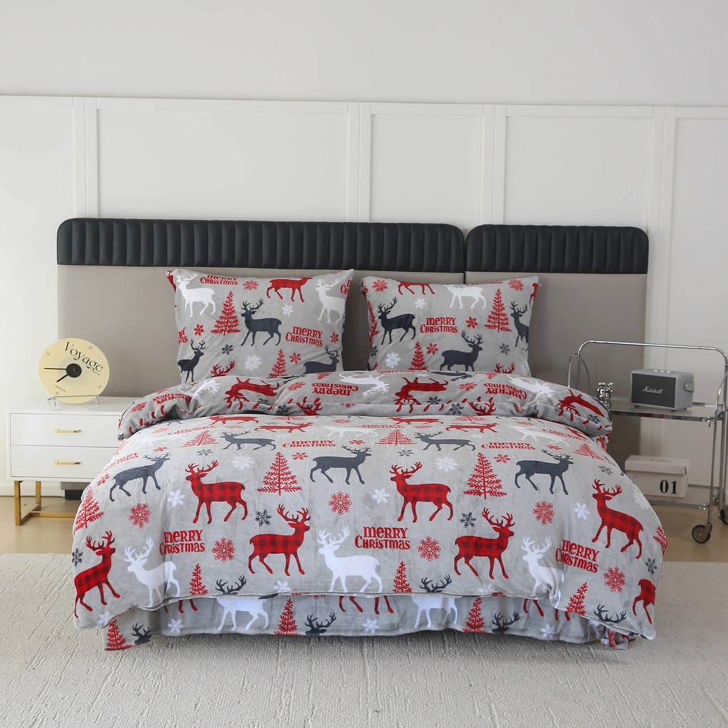 Obliečky mikroplyš MERRY CHRISTMAS DEER sivé Rozmer obliečky: 70 x 90 cm | 140 x 220 cm
