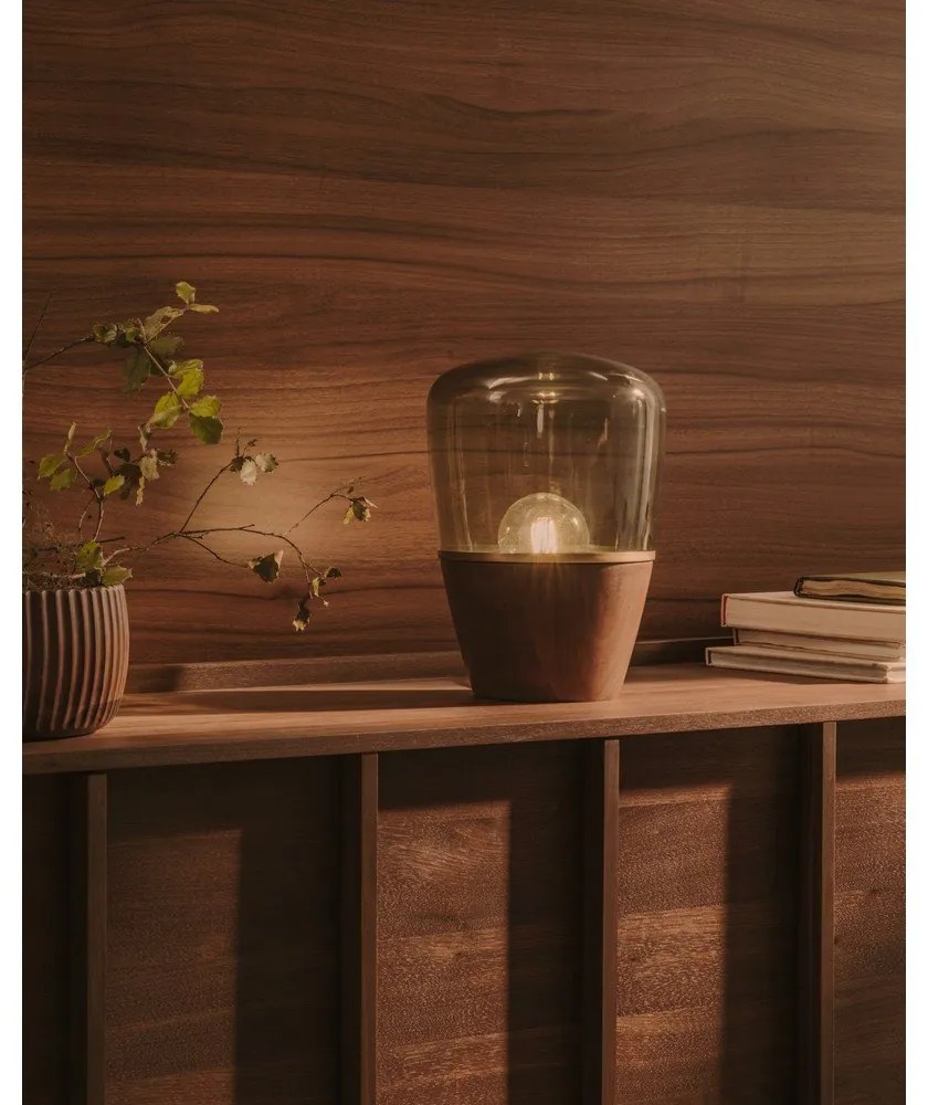 Zelená/v tmavoprírodnej farbe stolová lampa so skleneným tienidlom (výška 30 cm) Silex – Kave Home