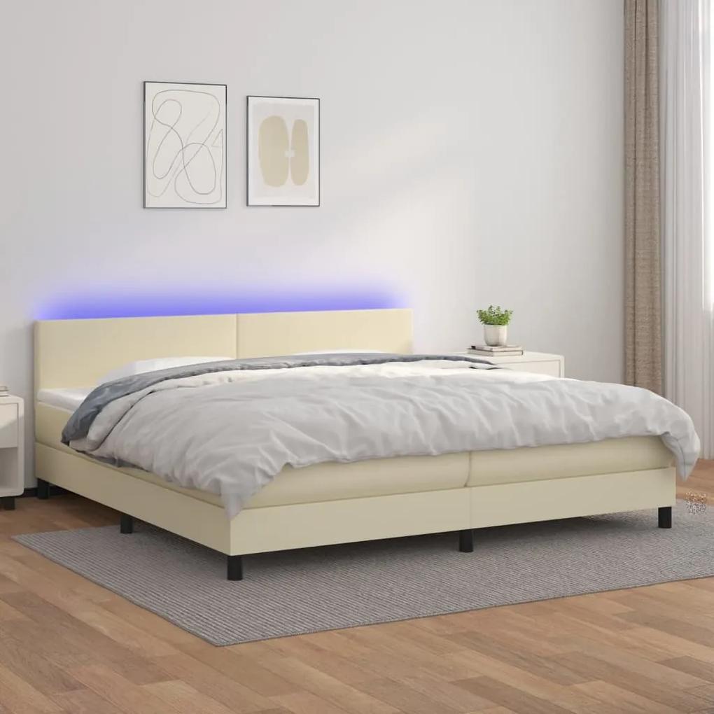 Boxspring posteľ s matracom a LED krémová 200x200 cm umelá koža 3134125