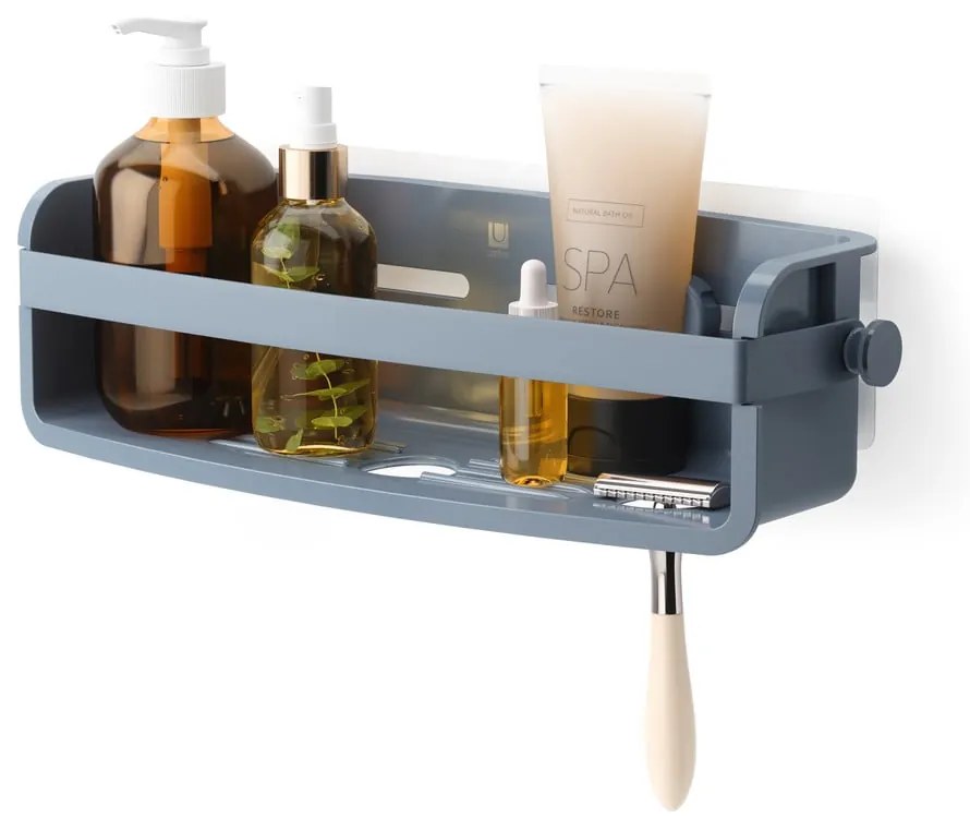 Modrá kúpeľňová polička z recyklovaného plastu bez vŕtania Flex – Umbra