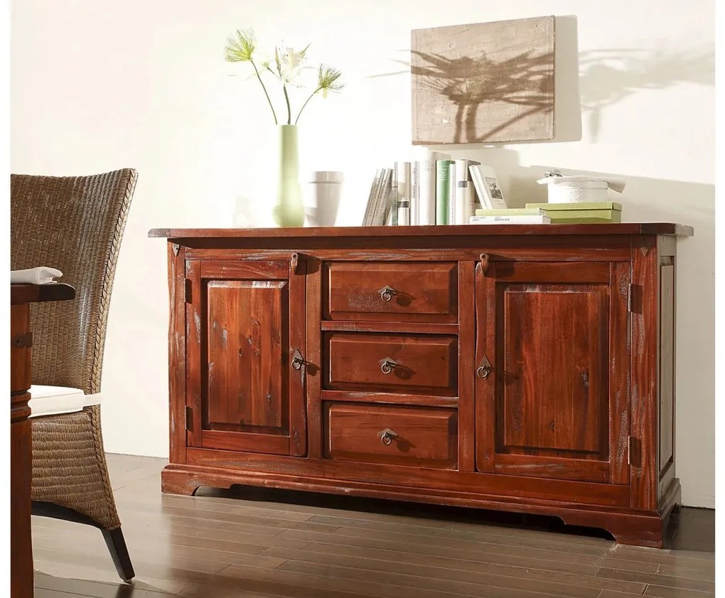 furniture-nabytek.cz - Masivní komoda Catana z borovice, lakovaná, hnědá – 170×50×90 cm