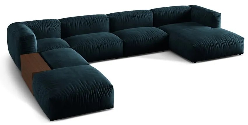 Tmavomodrá zamatová modulárna rohová pohovka (ľavý roh/do tvaru "U") Martina – Micadoni