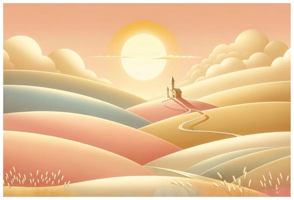 Tapeta pastelová krajina s kostolom
