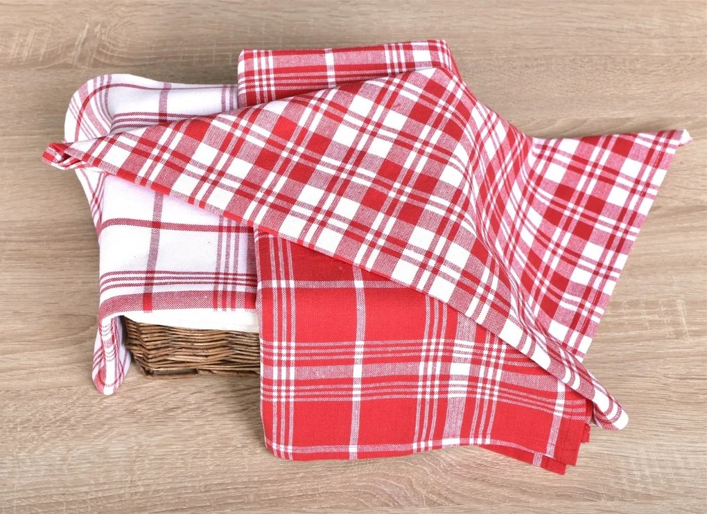 Bavlnené kuchynské utierky Karo červené 2056 45×70 cm – set 3 ks